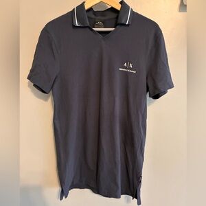 Armani Exchange Men's Navy with Whit Accents V neck Short Sleeve Shirt